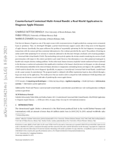 Counterfactual Contextual Multi-Armed Bandit: a Real-World Application
  to Diagnose Apple Diseases