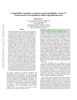Computability, Complexity, Consistency and Controllability: A Four C's
  Framework for cross-disciplinary Ethical Algorithm Research