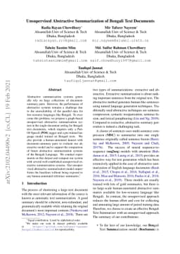 Unsupervised Abstractive Summarization of Bengali Text Documents