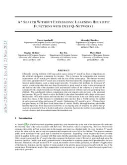 A* Search Without Expansions: Learning Heuristic Functions with Deep
  Q-Networks