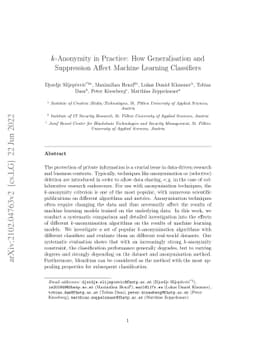$k$-Anonymity in Practice: How Generalisation and Suppression Affect
  Machine Learning Classifiers