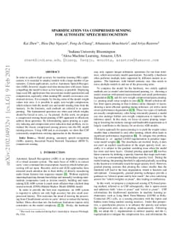 Sparsification via Compressed Sensing for Automatic Speech Recognition