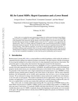 RL for Latent MDPs: Regret Guarantees and a Lower Bound