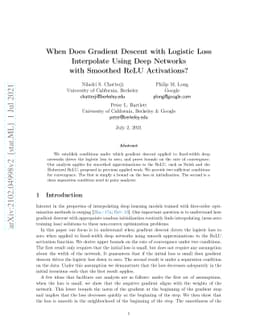 When does gradient descent with logistic loss interpolate using deep
  networks with smoothed ReLU activations?