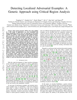 Detecting Localized Adversarial Examples: A Generic Approach using
  Critical Region Analysis