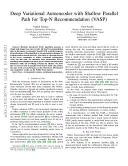 Deep Variational Autoencoder with Shallow Parallel Path for Top-N
  Recommendation (VASP)