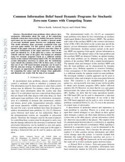 Common Information Belief based Dynamic Programs for Stochastic Zero-sum
  Games with Competing Teams