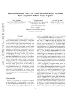 Adversarial Poisoning Attacks and Defense for General Multi-Class Models
  Based On Synthetic Reduced Nearest Neighbors