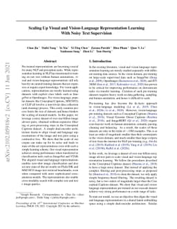 Scaling Up Visual and Vision-Language Representation Learning With Noisy
  Text Supervision