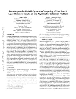 Focusing on the Hybrid Quantum Computing -- Tabu Search Algorithm: new
  results on the Asymmetric Salesman Problem