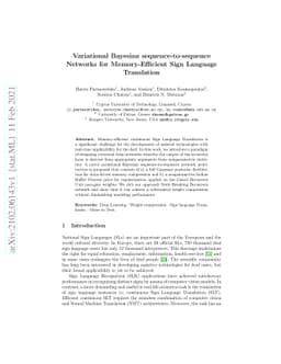Variational Bayesian Sequence-to-Sequence Networks for Memory-Efficient
  Sign Language Translation