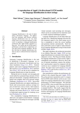 A reproduction of Apple's bi-directional LSTM models for language
  identification in short strings
