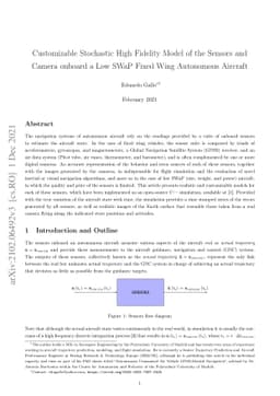 Customizable Stochastic High Fidelity Model of the Sensors and Camera
  onboard a Low SWaP Fixed Wing Autonomous Aircraft