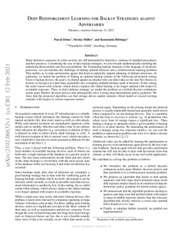 Deep Reinforcement Learning for Backup Strategies against Adversaries