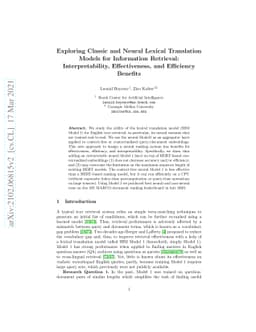 Exploring Classic and Neural Lexical Translation Models for Information
  Retrieval: Interpretability, Effectiveness, and Efficiency Benefits