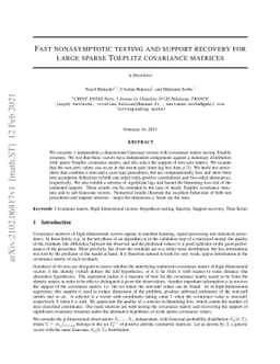 Fast Non-Asymptotic Testing And Support Recovery For Large Sparse
  Toeplitz Covariance Matrices