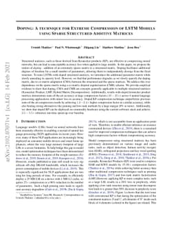 Doping: A technique for efficient compression of LSTM models using
  sparse structured additive matrices