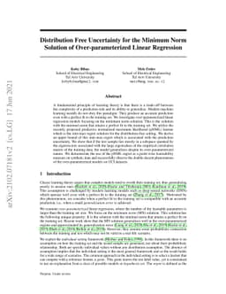Distribution Free Uncertainty for the Minimum Norm Solution of
  Over-parameterized Linear Regression