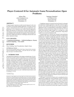 Player-Centered AI for Automatic Game Personalization: Open Problems