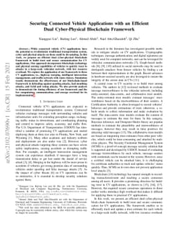 Securing Connected Vehicle Applications with an Efficient Dual
  Cyber-Physical Blockchain Framework