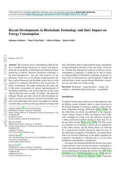 Recent Developments in Blockchain Technology and their Impact on Energy
  Consumption