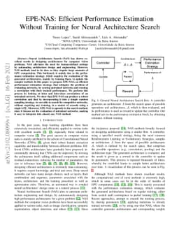 EPE-NAS: Efficient Performance Estimation Without Training for Neural
  Architecture Search