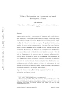 Value of Information for Argumentation based Intelligence Analysis