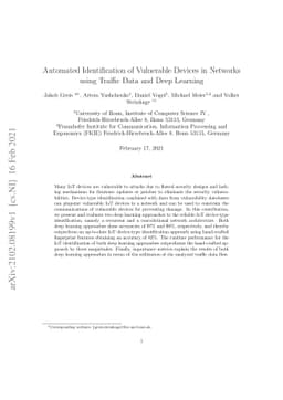 Automated Identification of Vulnerable Devices in Networks using Traffic
  Data and Deep Learning
