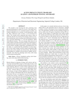 Active Privacy-utility Trade-off Against a Hypothesis Testing Adversary