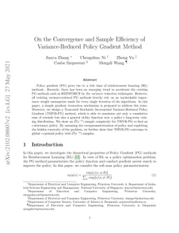 On the Convergence and Sample Efficiency of Variance-Reduced Policy
  Gradient Method