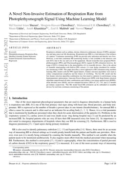 A Novel Non-Invasive Estimation of Respiration Rate from
  Photoplethysmograph Signal Using Machine Learning Model