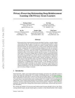 Privacy-Preserving Kickstarting Deep Reinforcement Learning with
  Privacy-Aware Learners