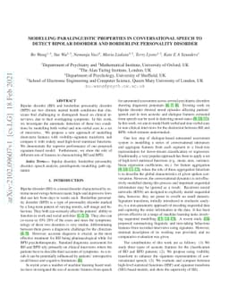 Modelling Paralinguistic Properties in Conversational Speech to Detect
  Bipolar Disorder and Borderline Personality Disorder