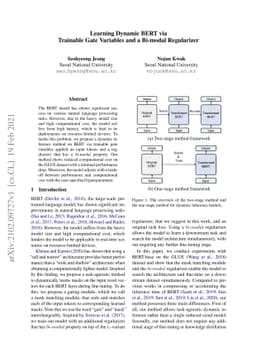 Learning Dynamic BERT via Trainable Gate Variables and a Bi-modal
  Regularizer