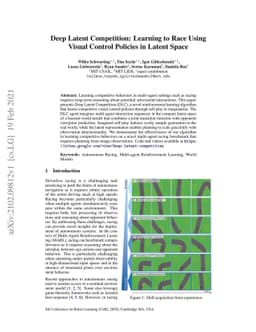 Deep Latent Competition: Learning to Race Using Visual Control Policies
  in Latent Space