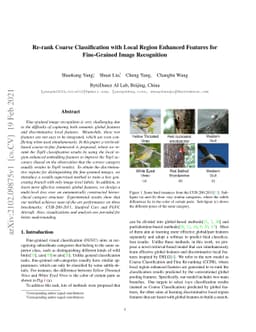 Re-rank Coarse Classification with Local Region Enhanced Features for
  Fine-Grained Image Recognition