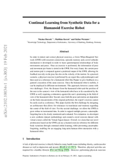 Continual Learning from Synthetic Data for a Humanoid Exercise Robot