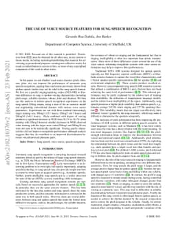The Use of Voice Source Features for Sung Speech Recognition