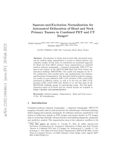 Squeeze-and-Excitation Normalization for Automated Delineation of Head
  and Neck Primary Tumors in Combined PET and CT Images