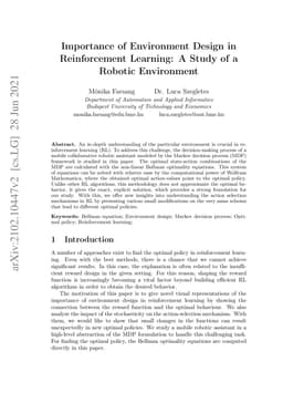 Importance of Environment Design in Reinforcement Learning: A Study of a
  Robotic Environment