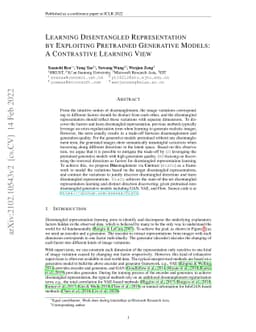 Learning Disentangled Representation by Exploiting Pretrained Generative
  Models: A Contrastive Learning View