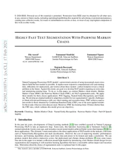 Highly Fast Text Segmentation With Pairwise Markov Chains