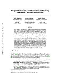 Program Synthesis Guided Reinforcement Learning for Partially Observed
  Environments