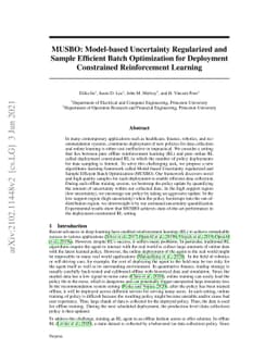 MUSBO: Model-based Uncertainty Regularized and Sample Efficient Batch
  Optimization for Deployment Constrained Reinforcement Learning