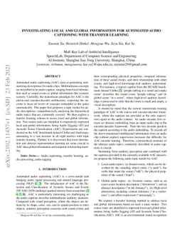 Investigating Local and Global Information for Automated Audio
  Captioning with Transfer Learning