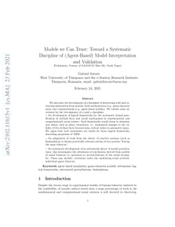 Models we Can Trust: Toward a Systematic Discipline of (Agent-Based)
  Model Interpretation and Validation