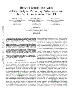 Honey, I Shrunk The Actor: A Case Study on Preserving Performance with
  Smaller Actors in Actor-Critic RL