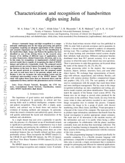 Characterization and recognition of handwritten digits using Julia