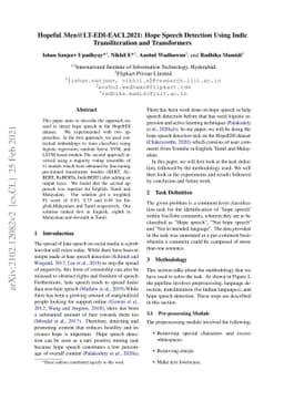 Hopeful_Men@LT-EDI-EACL2021: Hope Speech Detection Using Indic
  Transliteration and Transformers