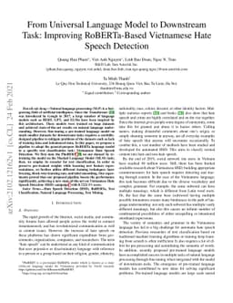 From Universal Language Model to Downstream Task: Improving
  RoBERTa-Based Vietnamese Hate Speech Detection